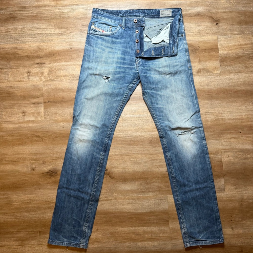Diesel Braddom Jeans Mens 30x32 Blue Regular Slim Carrot Fit Distressed 0R4SB
